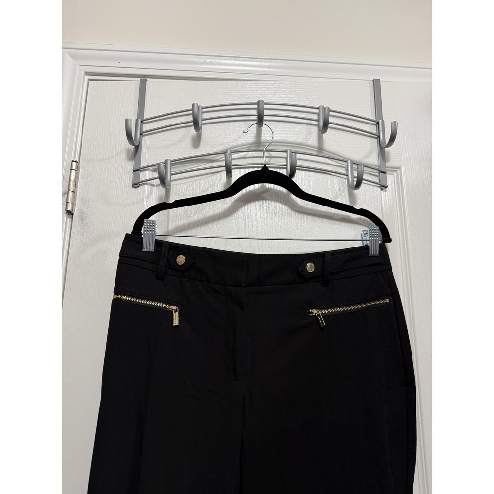 Tahari Black Straight-Leg Trousers with Gold Zipper Detail - Picture 3 of 16